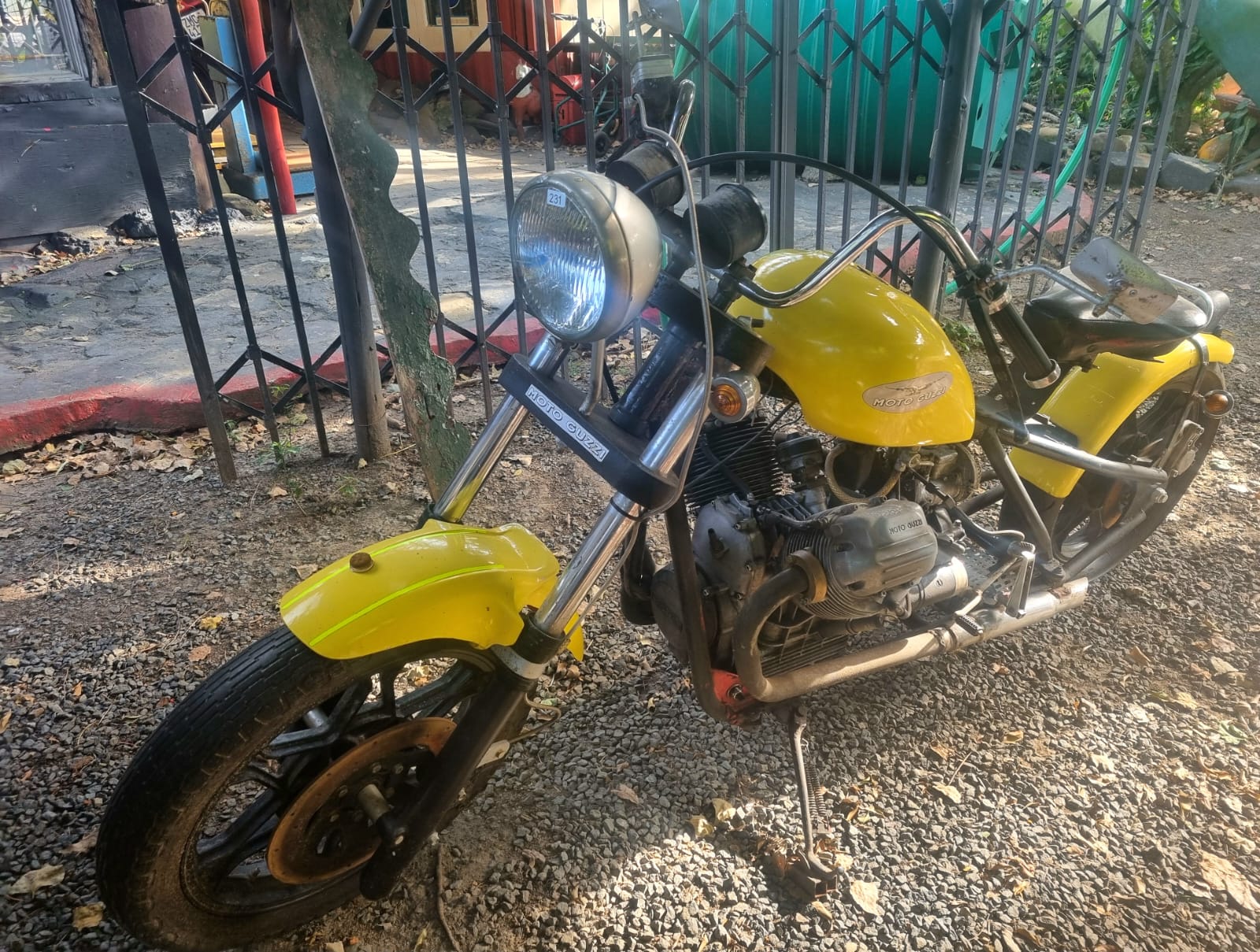 Yellow Moto Guzzi motorcycle